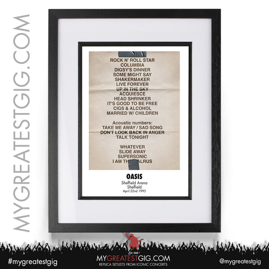 OASIS - Sheffield - Apr 22nd 1995 Recreated Set List Poster