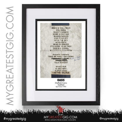 Oasis - Sheffield - April 22nd 1995 Replica Setlist Poster