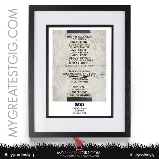 Oasis - Sheffield - April 22nd 1995 Replica Setlist Poster