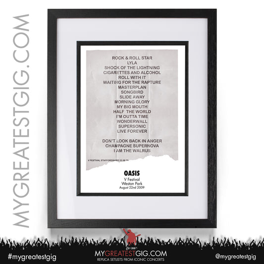 Oasis - V Festival - Aug 22nd 2009 Recreated Set List Poster