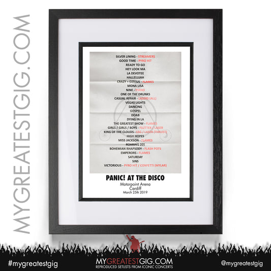 Panic! At The Disco - Cardiff - March 25th 2019 Recreated Setlist Poster