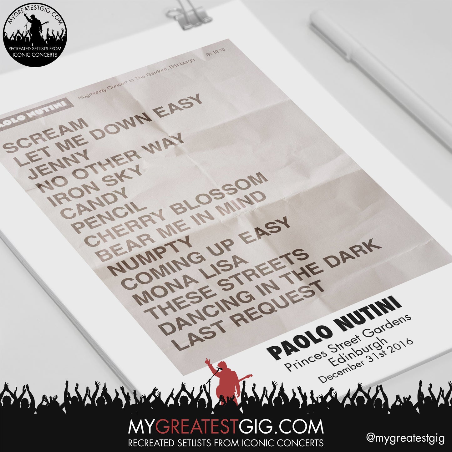 Paolo Nutini - Edinburgh - December 31st 2016 Recreated Setlist Poster