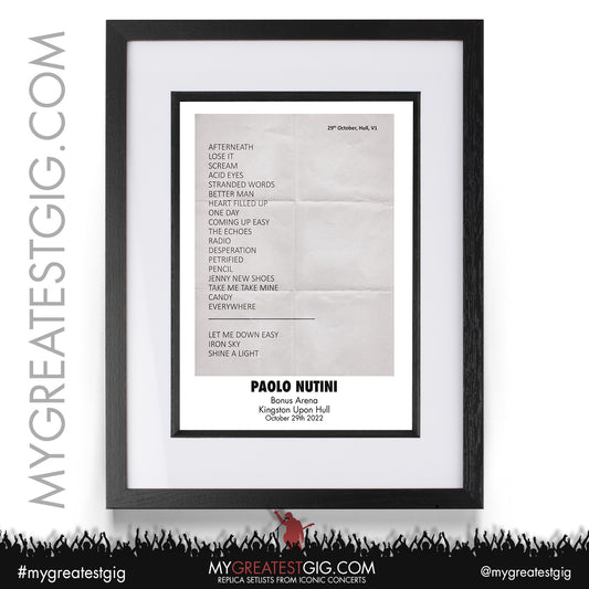 Paolo Nutini - Hull - October 29th 2022 Replica Setlist Poster