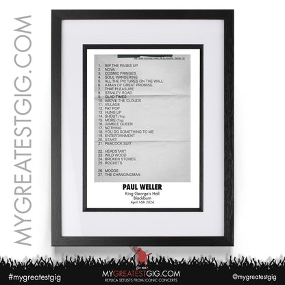 Paul Weller - Blackburn - April 16th 2024 Replica Setlist Poster