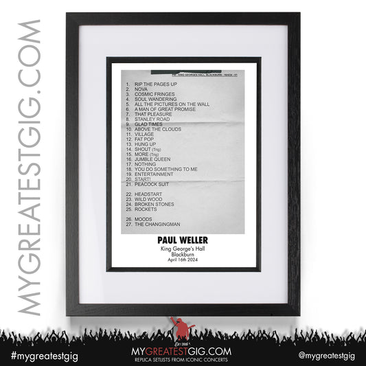 Paul Weller - Blackburn - April 16th 2024 Replica Setlist Poster