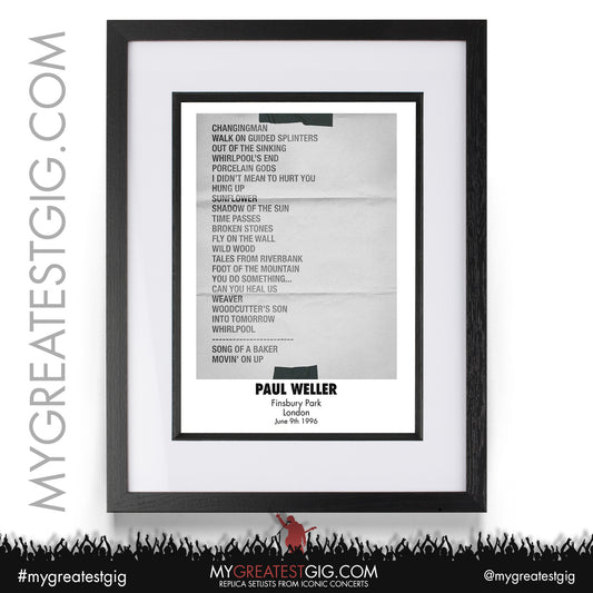 Paul Weller - London - June 9th 1996 Recreated Set List Poster