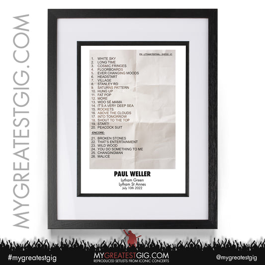 Paul Weller - Lytham St Annes - July 10th 2022 Recreated Setlist Poster