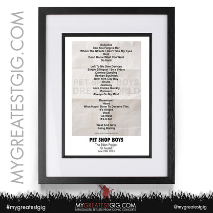 Pet Shop Boys - Eden Project - June 28th 2023 Recreated Setlist Poster