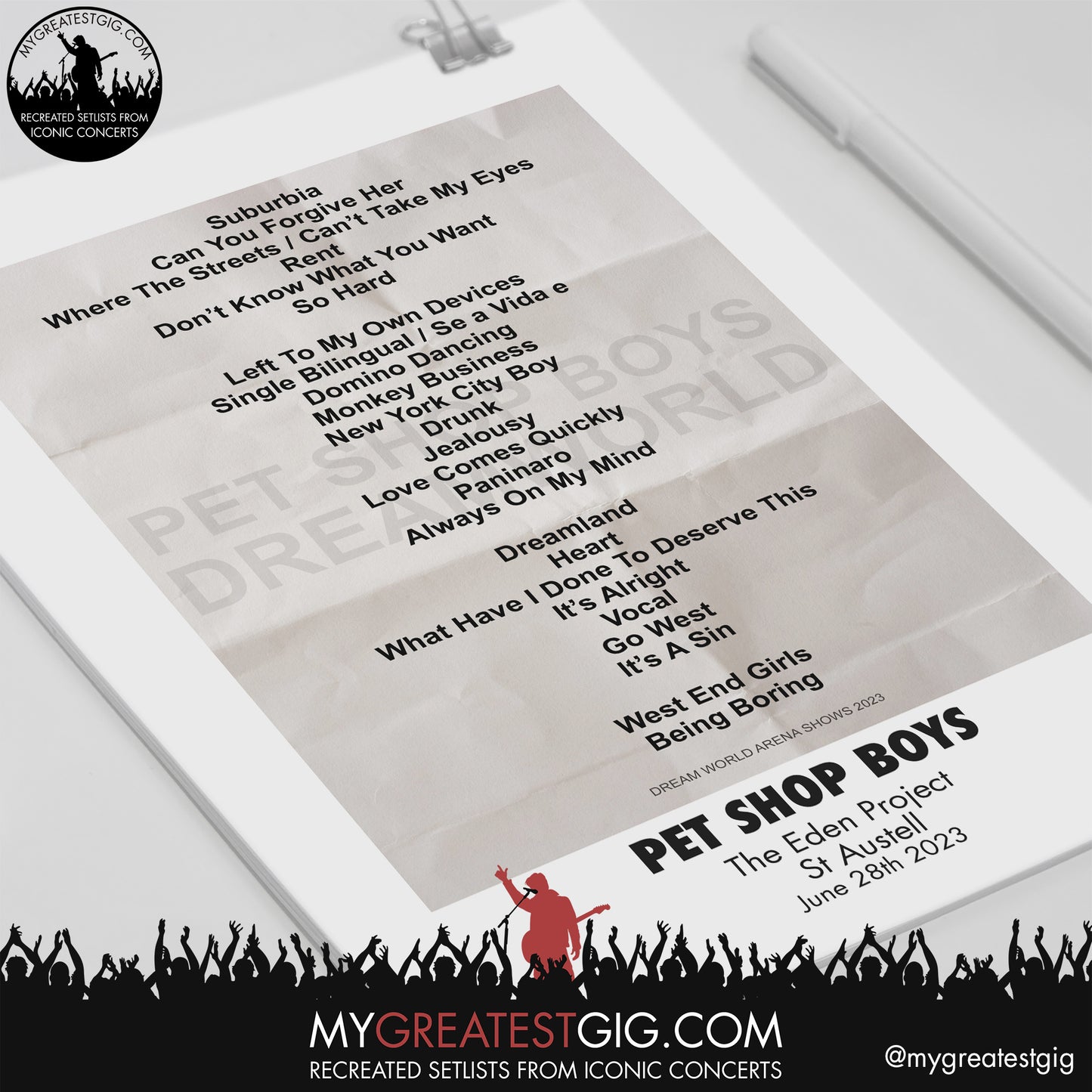 Pet Shop Boys - Eden Project - June 28th 2023 Recreated Setlist Poster