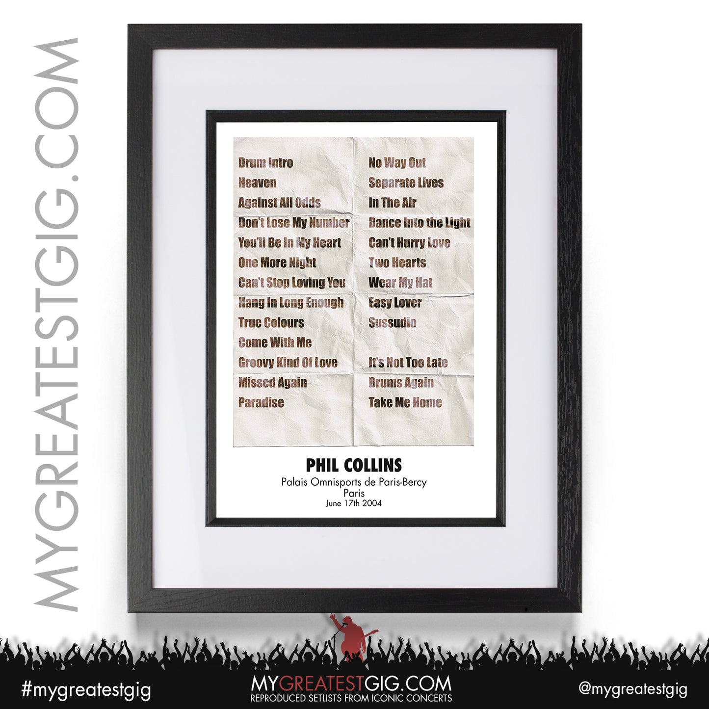 Phil Collins - Paris - June 17th 2004 Recreated Setlist Poster