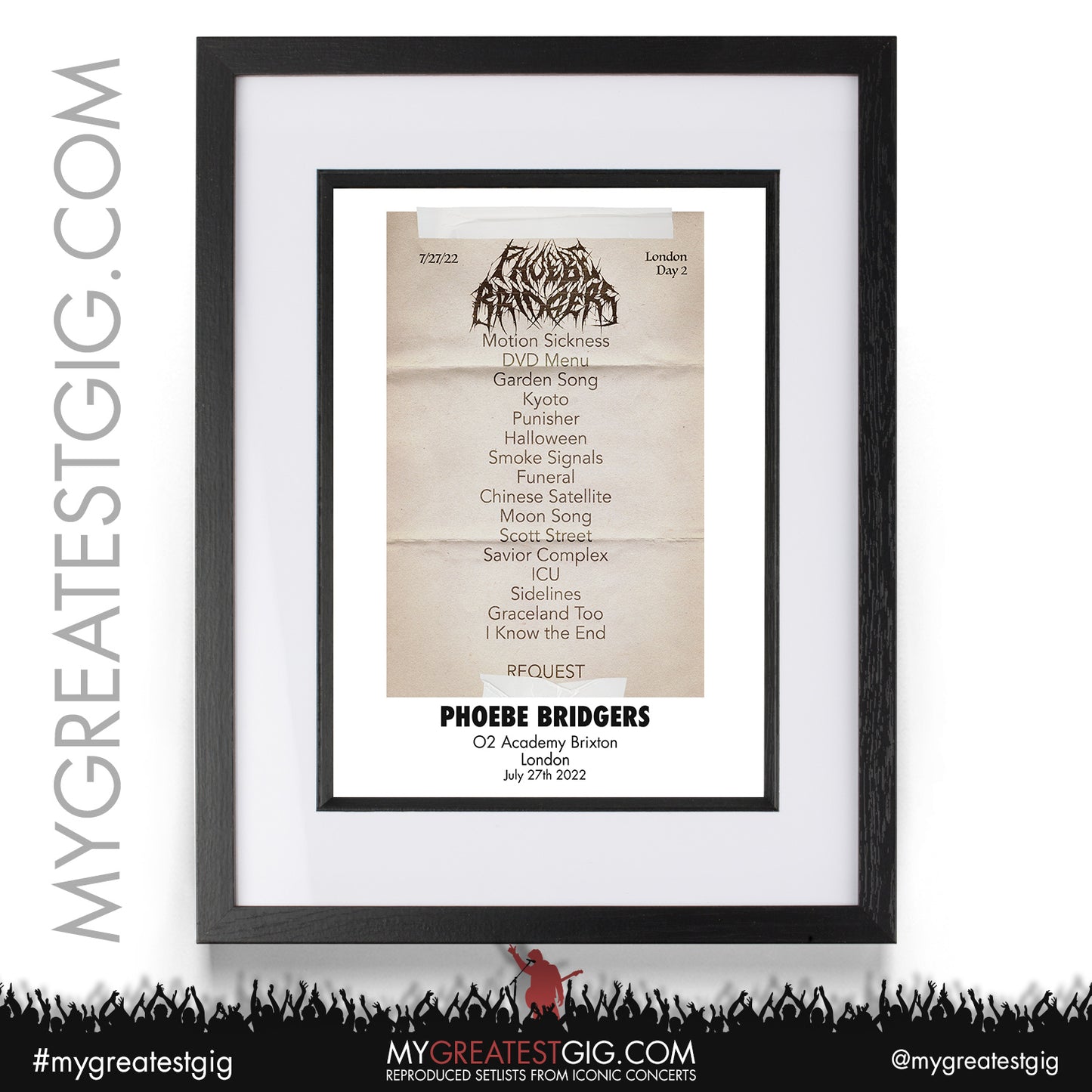 Phoebe Bridgers - London - July 27th 2022 Recreated Setlist Poster