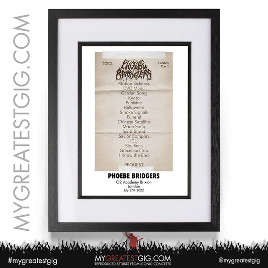 Phoebe Bridgers - London - July 27th 2022 Recreated Setlist Poster