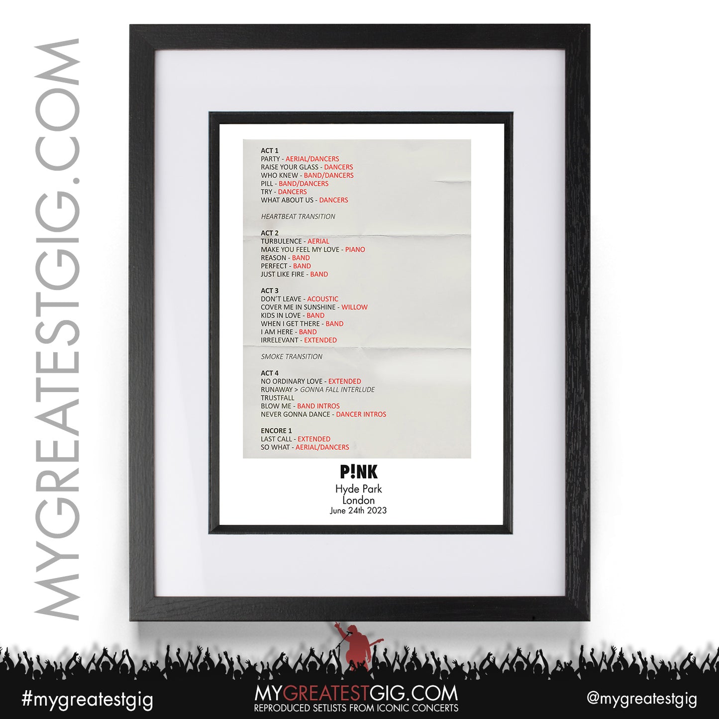 Pink - London - June 24th 2023 Recreated Setlist Poster