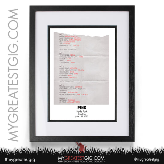 Pink - London - June 25th 2023 Recreated Setlist Poster