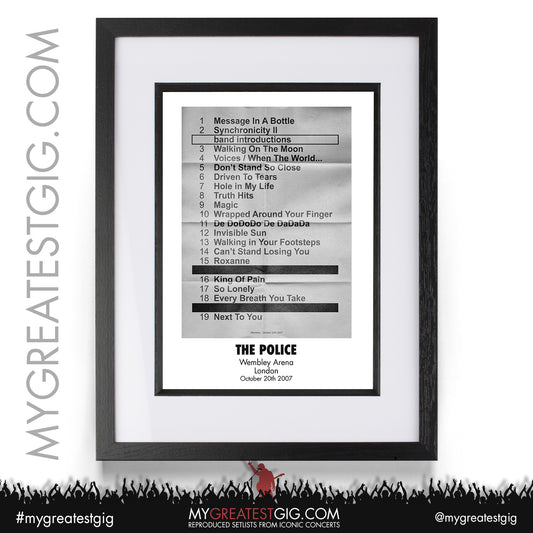 The Police - London - October 20th 2007 Recreated Setlist Poster