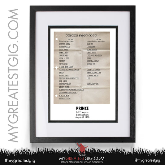 Prince - Birmingham - August 5th 1988 Replica Setlist Poster