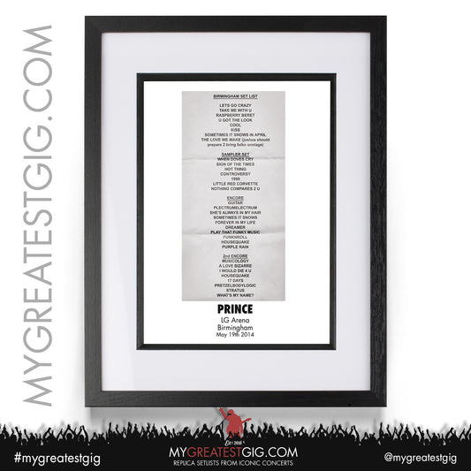 Prince - Birmingham - May 19th 2014 Replica Setlist Poster