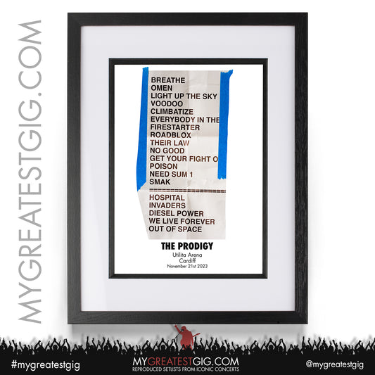 The Prodigy - Cardiff - November 21st 2023 Recreated Setlist Poster