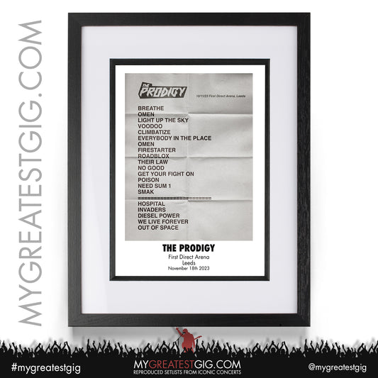 The Prodigy - Leeds - November 18th 2023 Recreated Setlist Poster