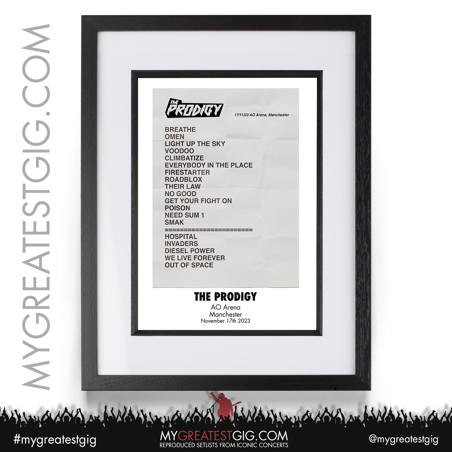 The Prodigy - Manchester - November 17th 2023 Recreated Setlist Poster