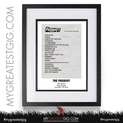 The Prodigy - Manchester - November 17th 2023 Recreated Setlist Poster