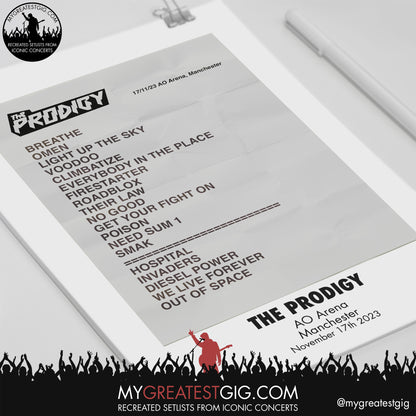 The Prodigy - Manchester - November 17th 2023 Recreated Setlist Poster