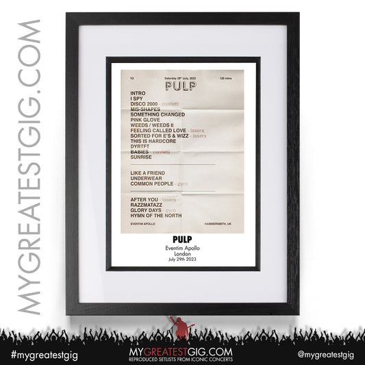 Pulp - London - July 29th 2023 Recreated Setlist Poster