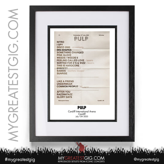 Pulp - Cardiff - July 12th 2023 Recreated Setlist Poster