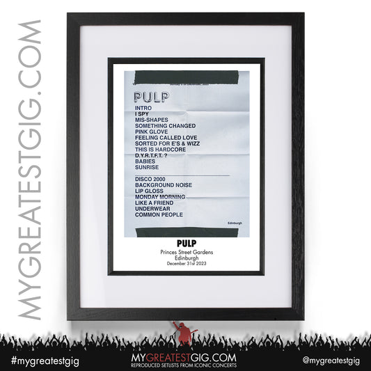 Pulp - Edinburgh - December 31st 2023 Recreated Setlist Poster