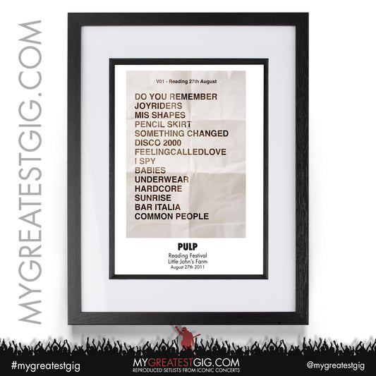 Pulp - London - August 27th 2011 Recreated Setlist Poster