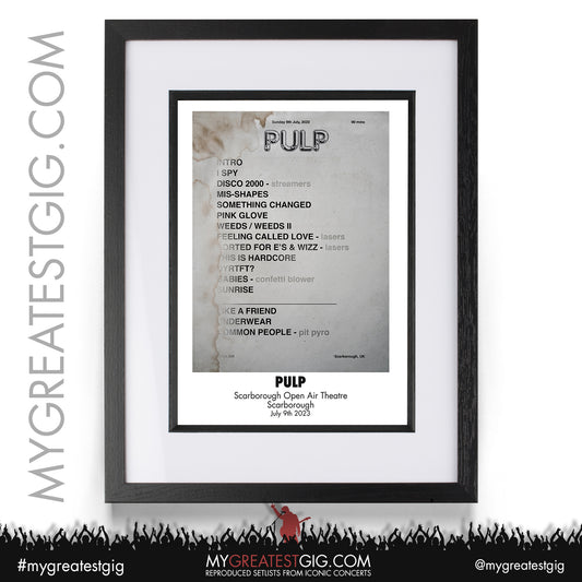 Pulp - Scarborough - July 9th 2023 Recreated Setlist Poster