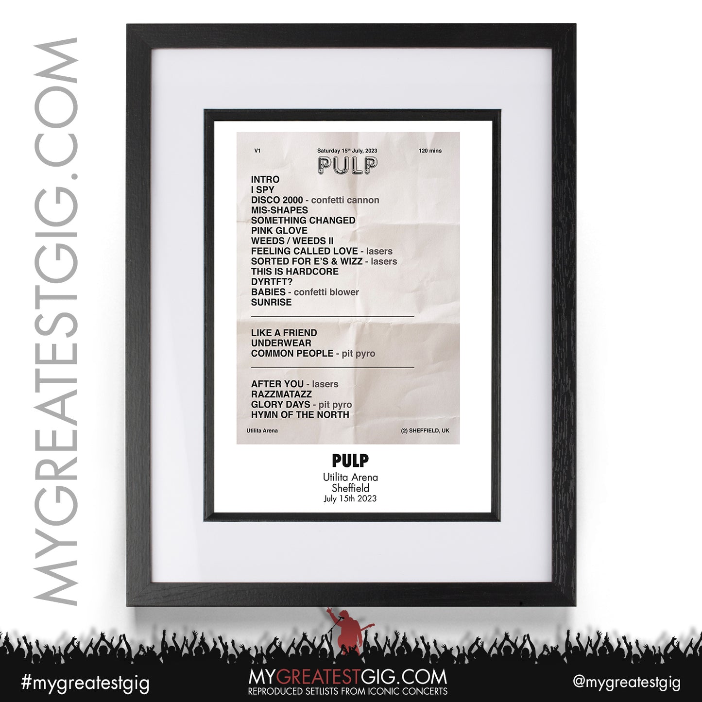 Pulp - Sheffield - July 15th 2023 Recreated Setlist Poster