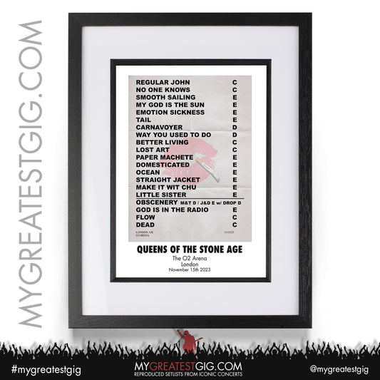 Queens Of The Stone Age - London - November 15th 2023 Recreated Setlist Poster