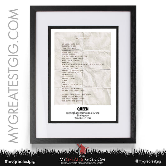 Queen - Birmingham - December 6th 1980 Replica Setlist Poster