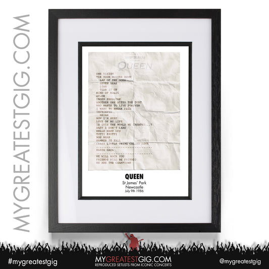 Queen - Newcastle - July 9th 1986 Recreated Setlist Poster