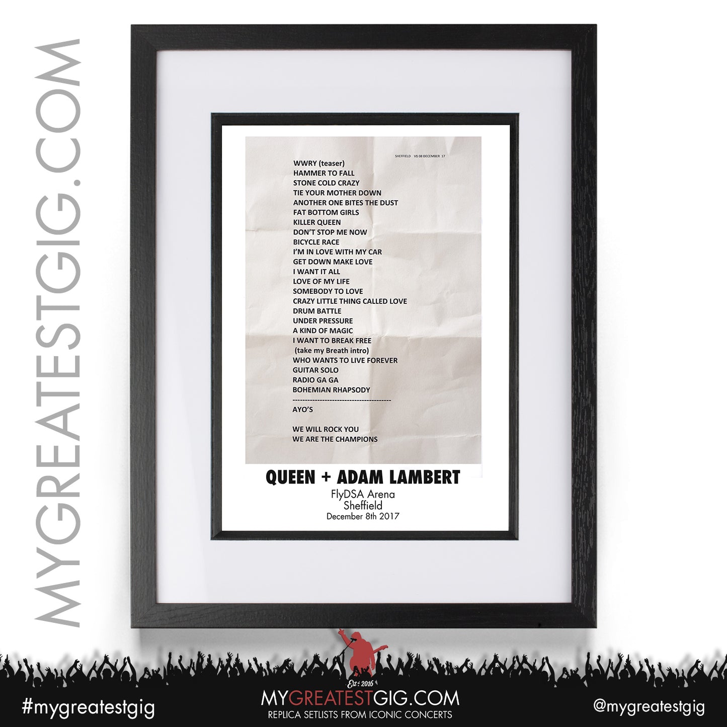 Queen + Adam Lambert - Sheffield - December 8th 2017 Recreated Setlist Poster