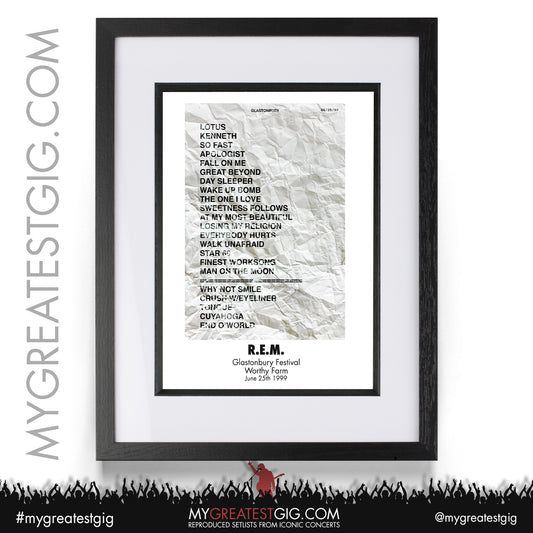 R.E.M - Glastonbury Festival - June 25th 1999 Recreated Setlist Poster