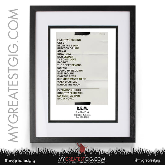 R.E.M - T In The Park - July 12th 2003 Recreated Setlist Poster