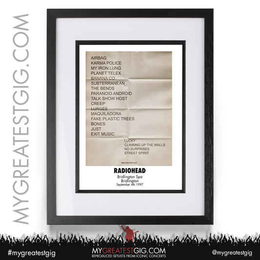 Radiohead - Bridlington - September 4th 1997 Recreated Setlist Poster