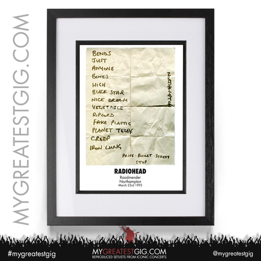 Radiohead - Nortampton - March 23rd 1995 Recreated Setlist Poster