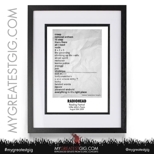 Radiohead - Reading Festival - August 30th 2009 Recreated Setlist Poster