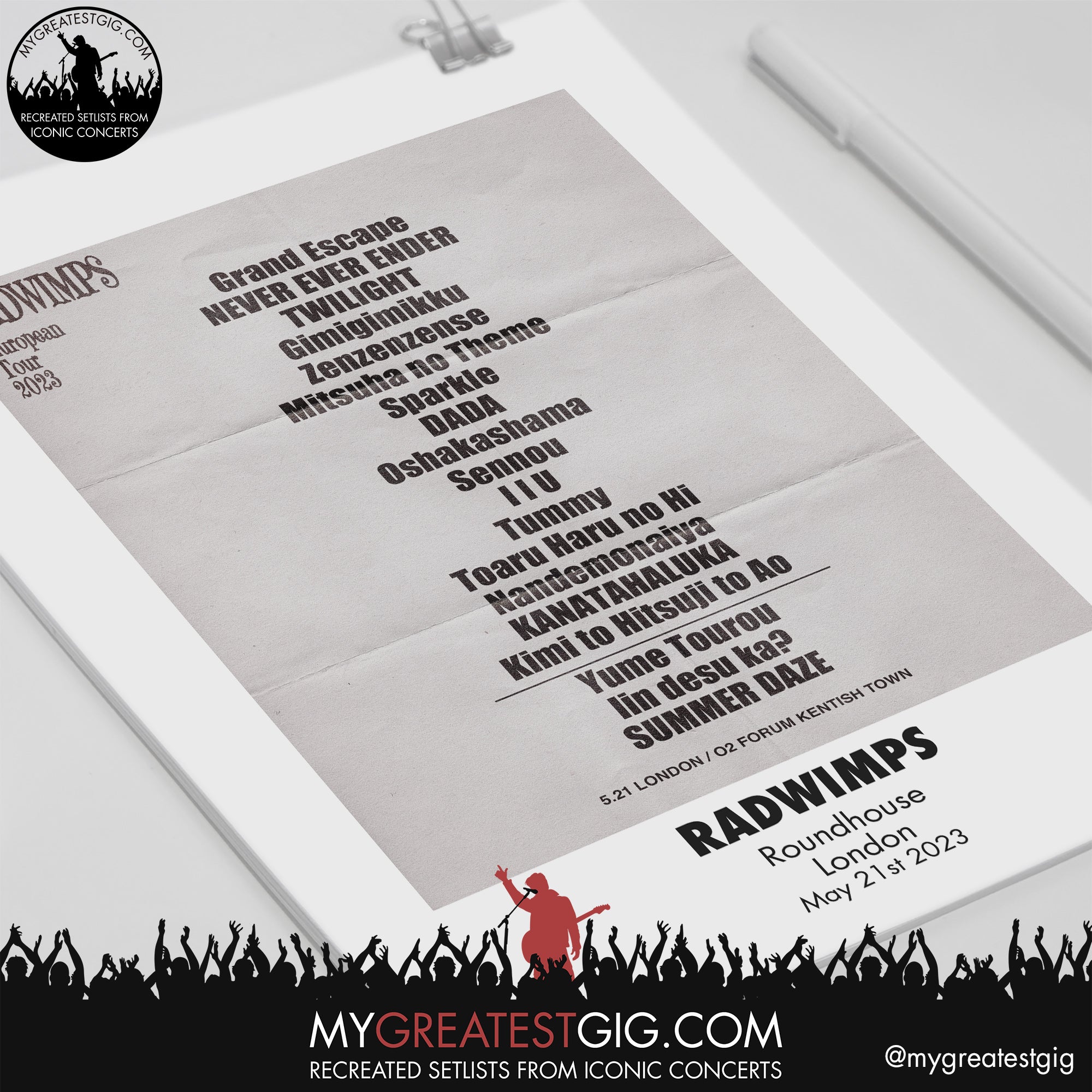 Radwimps - London - May 21st 2023 Recreated Setlist Poster – My ...