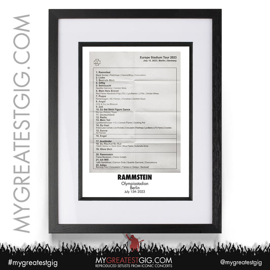 Rammstein - Berlin - July 15th 2023 Recreated Setlist Poster