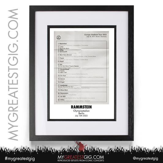 Rammstein - Berlin - July 16th 2023 Recreated Setlist Poster