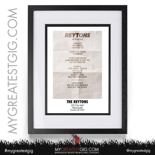 The Reytons - Newcastle - October 6th 2023 Recreated Setlist Poster