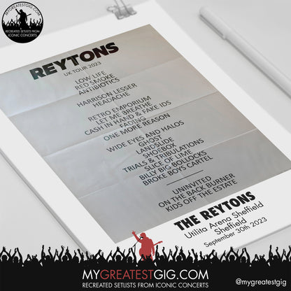 The Reytons - Sheffield - September 30th 2023 Recreated Setlist Poster