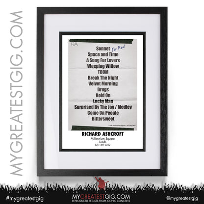 Richard Ashcroft - Leeds - July 16th 2022 Recreated Setlist Poster