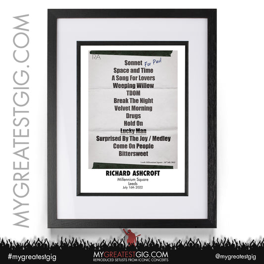 Richard Ashcroft - Leeds - July 16th 2022 Recreated Setlist Poster