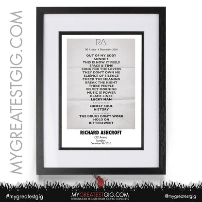 Richard Ashcroft - London - December 9th 2016 Recreated Setlist Poster