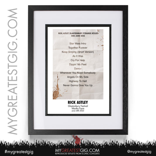 Rick Astley - Glastonbury Festival - June 24th 2023 Recreated Setlist Poster